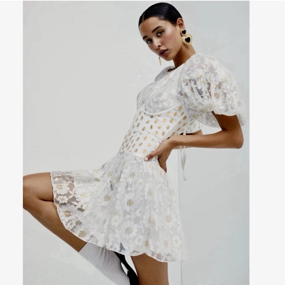 NWT $270 FOR LOVE & LEMONS Lupita Mini Dress Sz Small Lace Short Sleeve - Picture 16 of 16